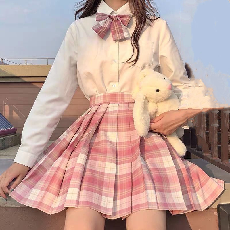 Jk Uniform Plaid Skirt Spring And Summer Female Student Fashion Suit College Style Shirt Pleated Skirt