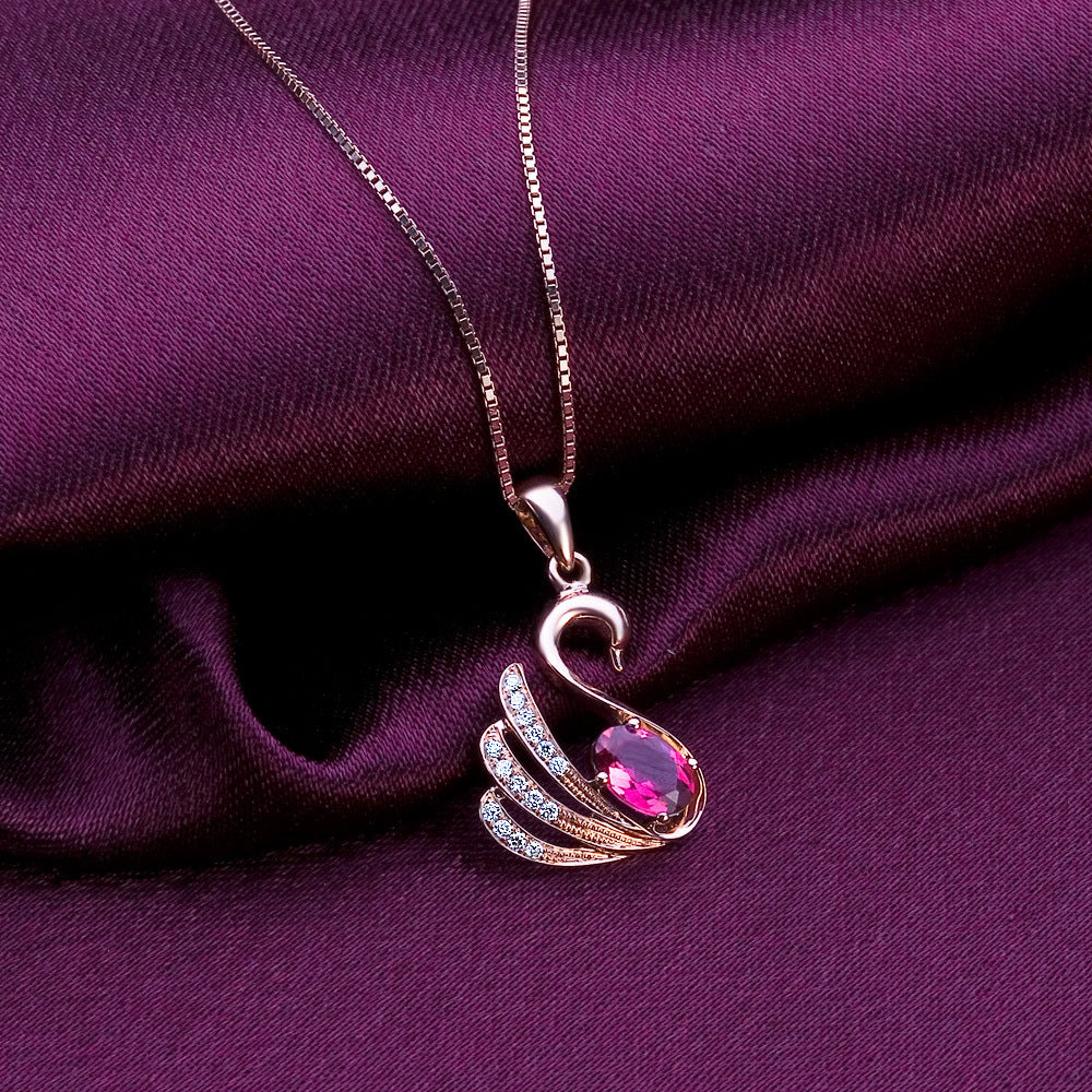 Swan Necklace 925 Silver Rose Gold Plated Pendant Color Treasure Necklace