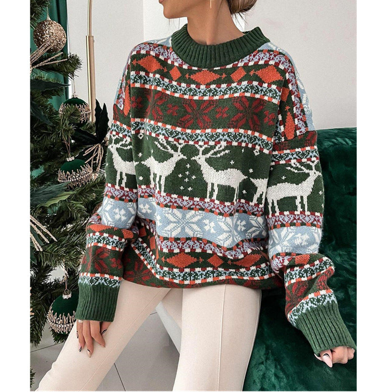 Christmas Knitted Pullover Long Sleeve Sweater In Autumn And Winter