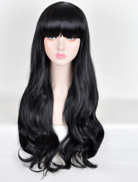 Lolita Korean Fashion Fluffy Qi Liu Hai Long Curly Black Cosplay Wig