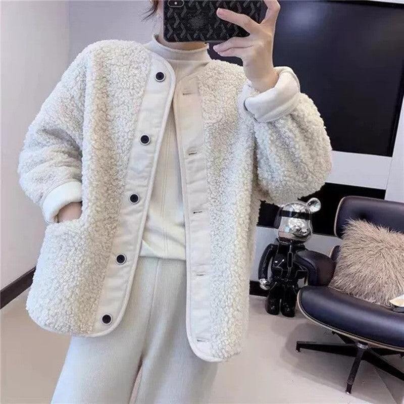 Short Lamb Hair Loose All-match Stitching Fur Short Coat