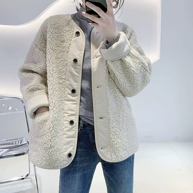 Short Lamb Hair Loose All-match Stitching Fur Short Coat