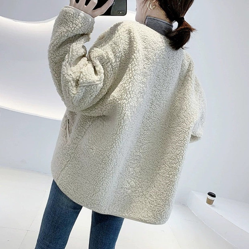 Short Lamb Hair Loose All-match Stitching Fur Short Coat