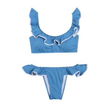 Ribbed Ruffled Split Swimsuit Bikini Set