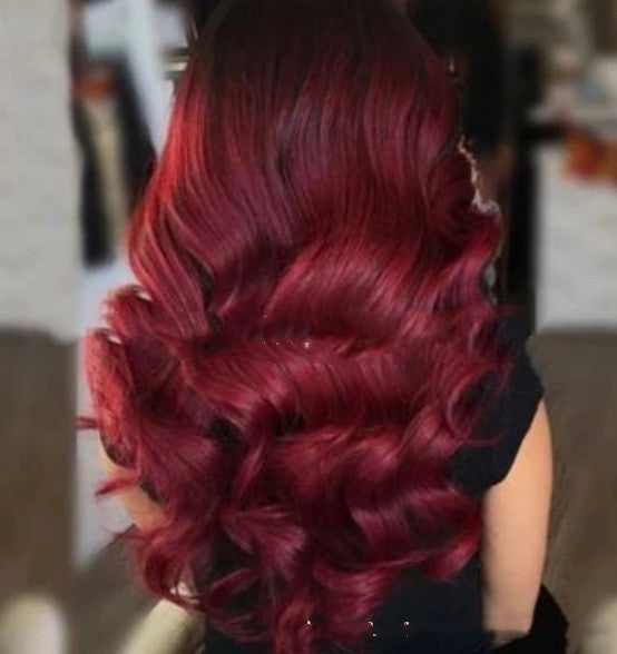 Wine Red Long Curly Hair Wig