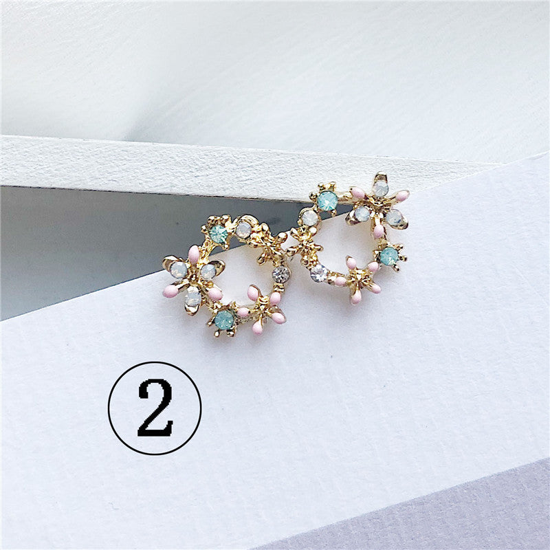 Temperament Earrings Flower Earrings Female Color Fashion Petals Pearl Gemstone Earrings