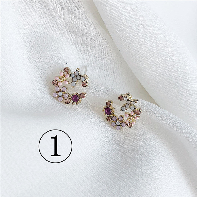 Temperament Earrings Flower Earrings Female Color Fashion Petals Pearl Gemstone Earrings