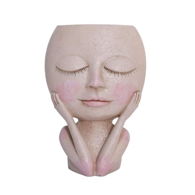 Girls Face Head Flower Vase Planter