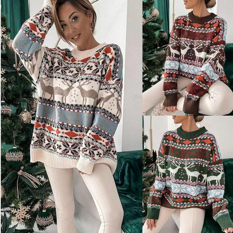 Christmas Knitted Pullover Long Sleeve Sweater In Autumn And Winter