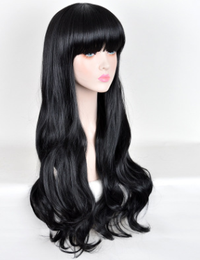 Lolita Korean Fashion Fluffy Qi Liu Hai Long Curly Black Cosplay Wig