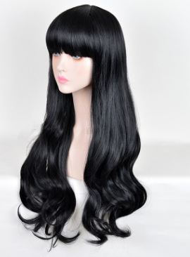 Lolita Korean Fashion Fluffy Qi Liu Hai Long Curly Black Cosplay Wig