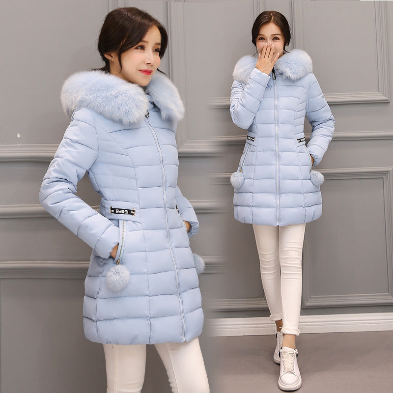 Women's mid-length fur collar down jacket