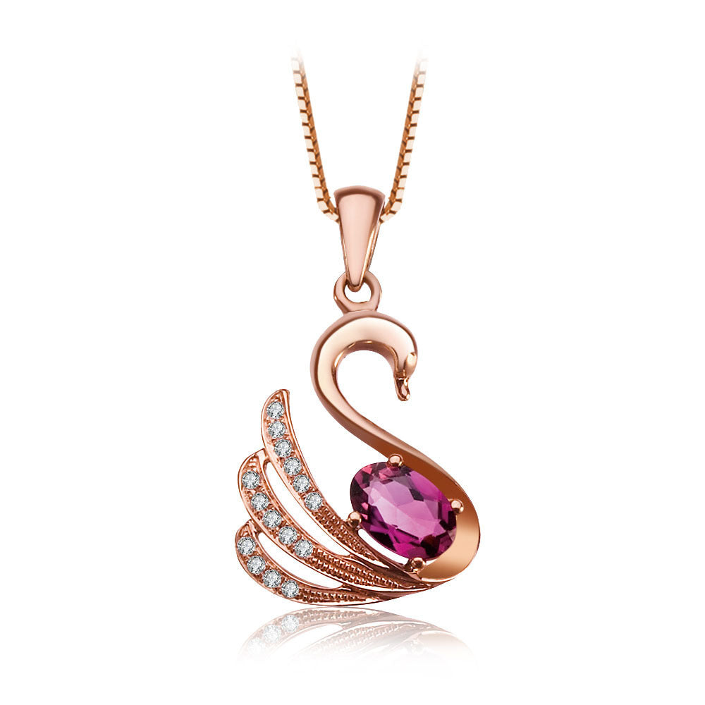 Swan Necklace 925 Silver Rose Gold Plated Pendant Color Treasure Necklace