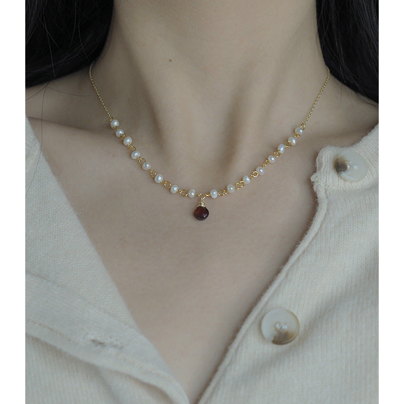 Garnet Pearl Vintage Elegant Clavicle Chain Women