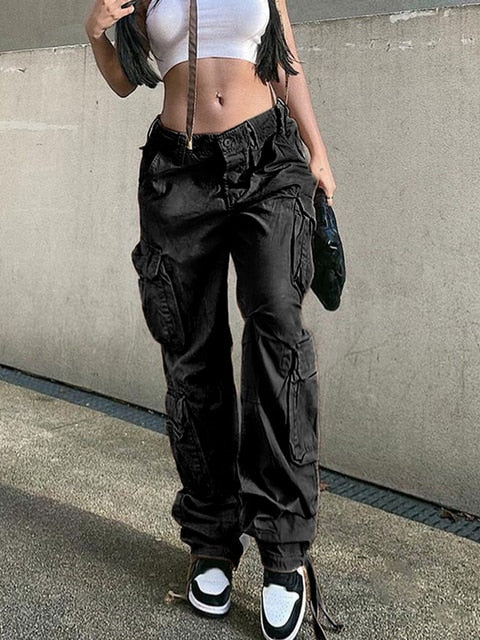 Button Low Waist Women's Cargo and Denim Pants