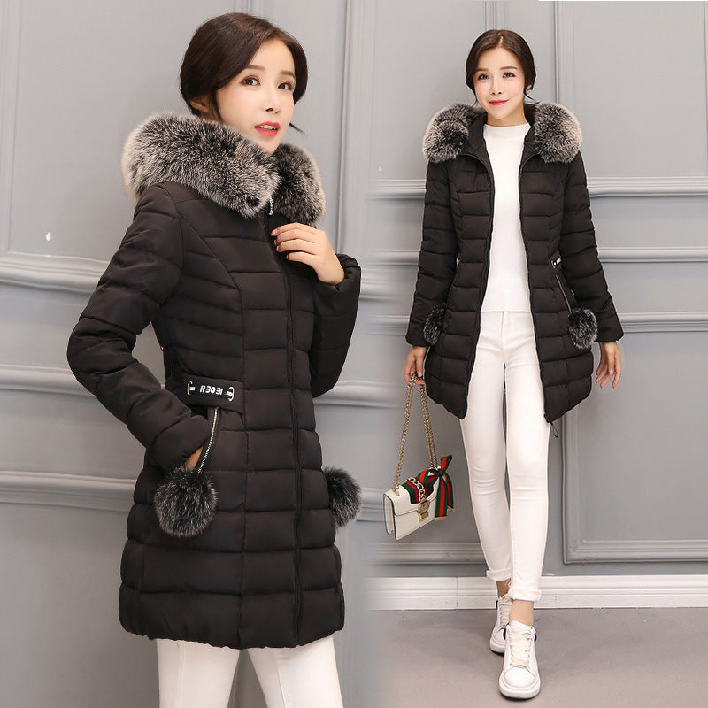 Women's mid-length fur collar down jacket