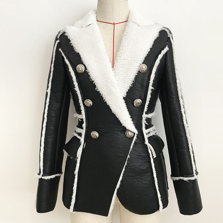 Double-breasted Slim-fit Fur Suit Leather Jacket