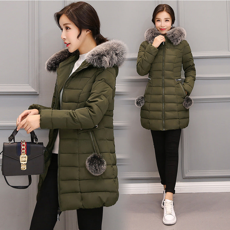 Women's mid-length fur collar down jacket