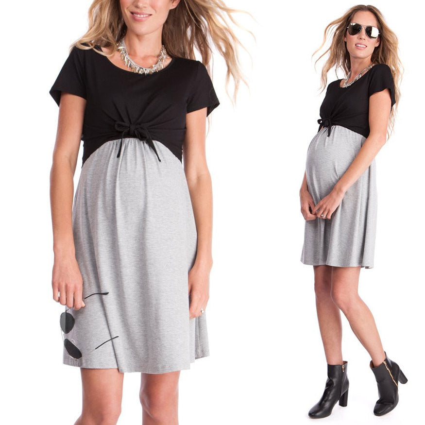 Short sleeve color block maternity dress