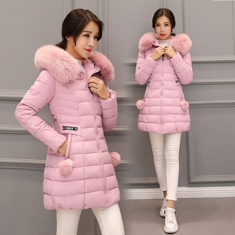 Women's mid-length fur collar down jacket