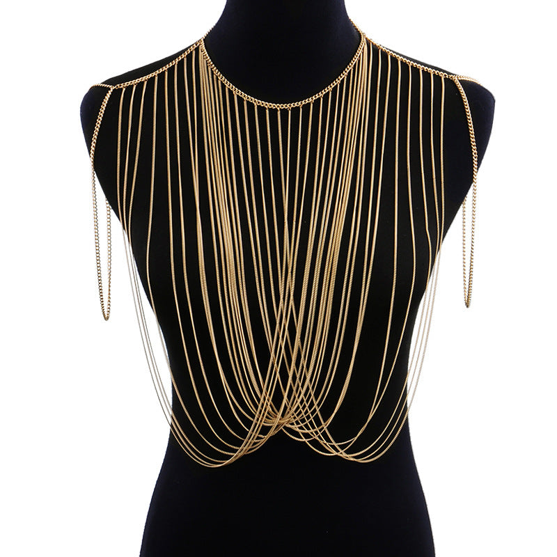 Simple And Fashionable Golden Multi-chain Chest Chain