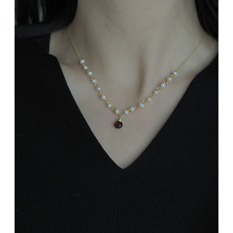 Garnet Pearl Vintage Elegant Clavicle Chain Women