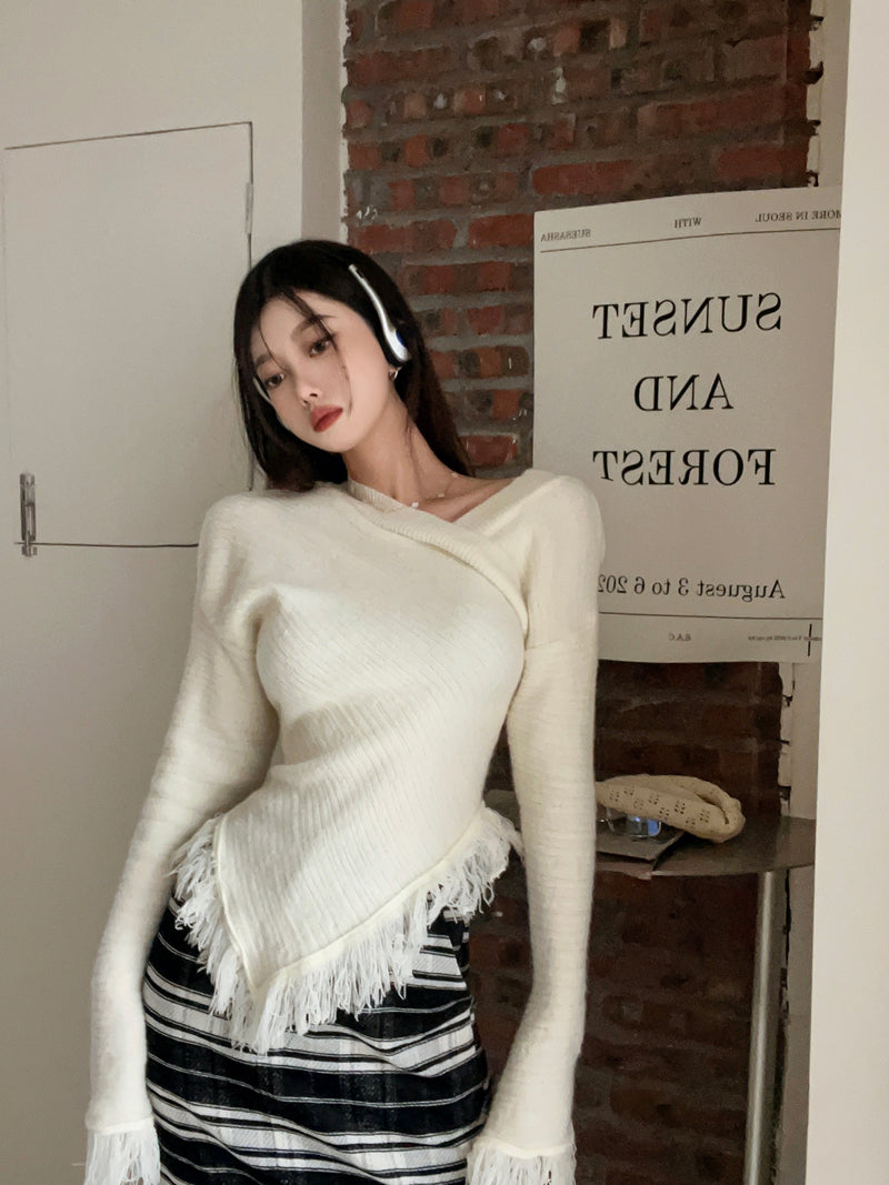 Women's V-neck Temperament Tassel Sweater