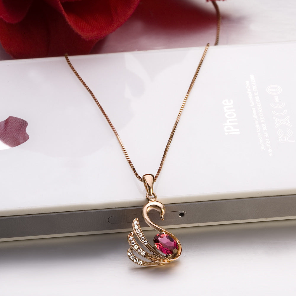 Swan Necklace 925 Silver Rose Gold Plated Pendant Color Treasure Necklace