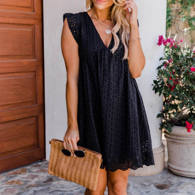 V-neck Lace Cotton Dress