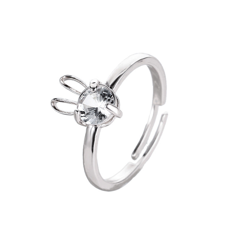 Ladies Cute Rabbit Copper Inlaid Zircon Ring