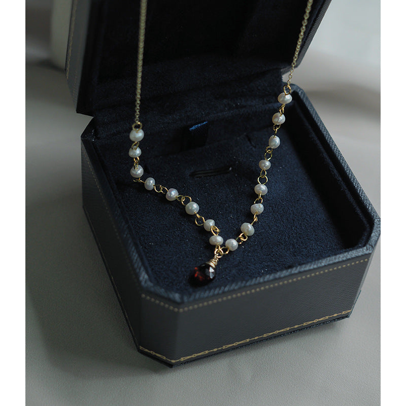 Garnet Pearl Vintage Elegant Clavicle Chain Women