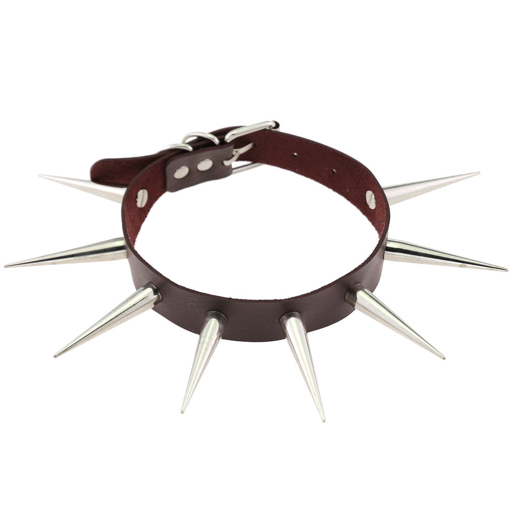 Punk Leather Trendy Neutral Cool Super Spike Rivet Collar