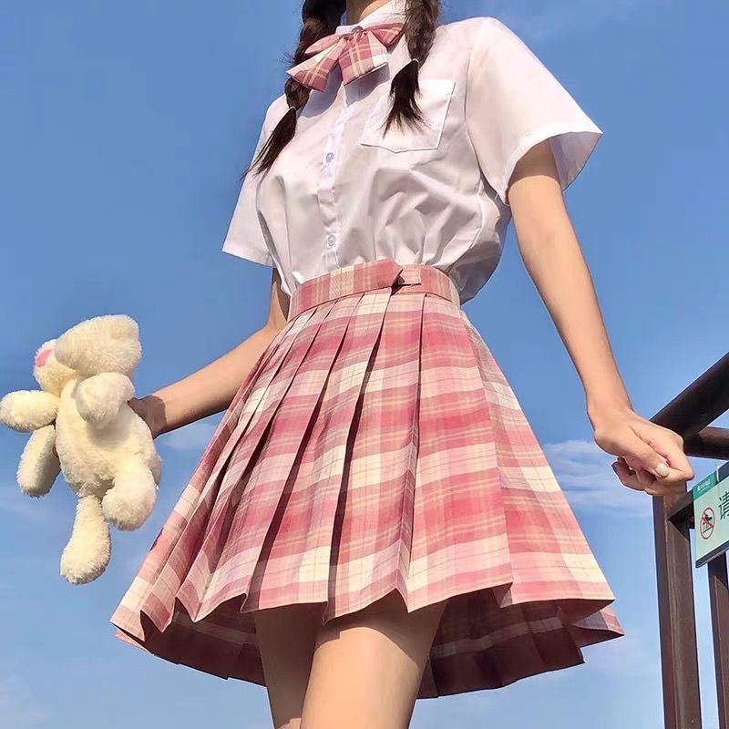 Jk Uniform Plaid Skirt Spring And Summer Female Student Fashion Suit College Style Shirt Pleated Skirt