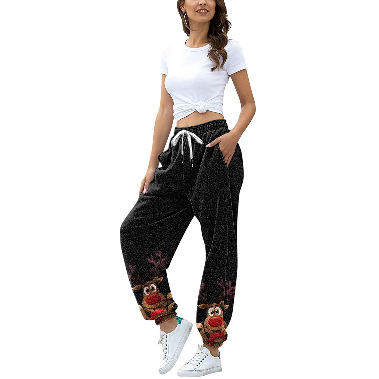 Christmas fleece plaid print pleated volley sweater pants