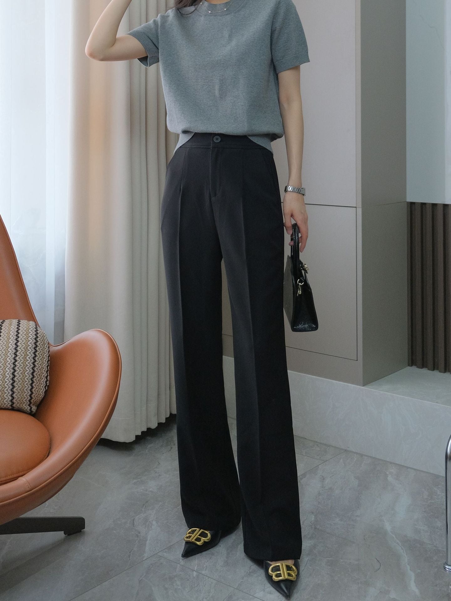 High-Rise Slim Fit High Waist Loose Straight Slimming Draping Casual Suit