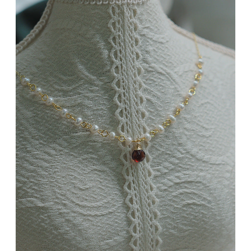 Garnet Pearl Vintage Elegant Clavicle Chain Women