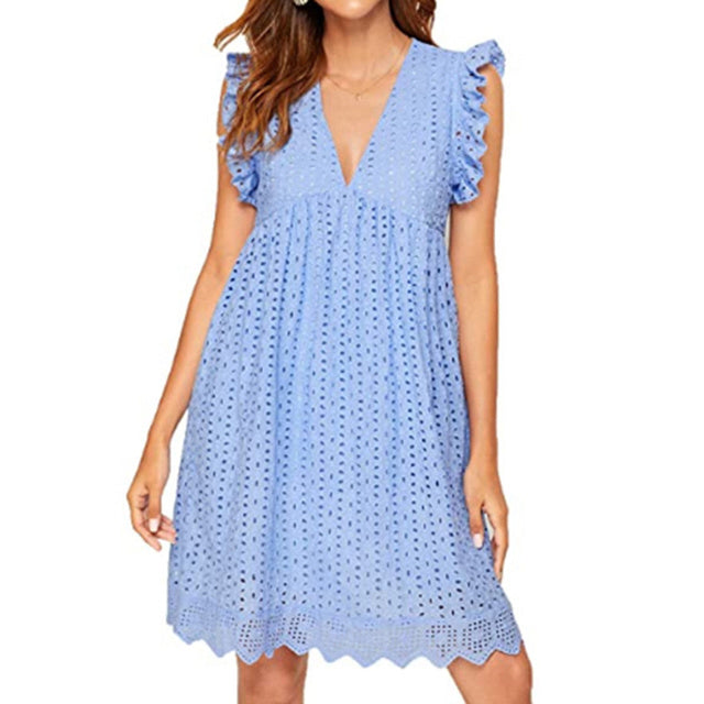 V-neck Lace Cotton Dress