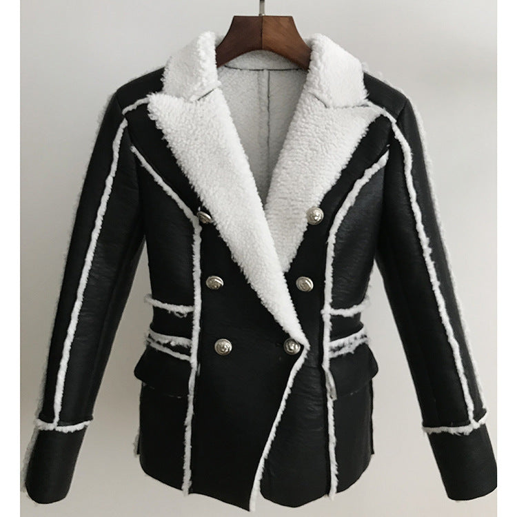 Double-breasted Slim-fit Fur Suit Leather Jacket