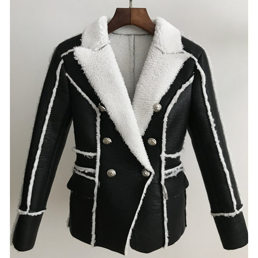 Double-breasted Slim-fit Fur Suit Leather Jacket