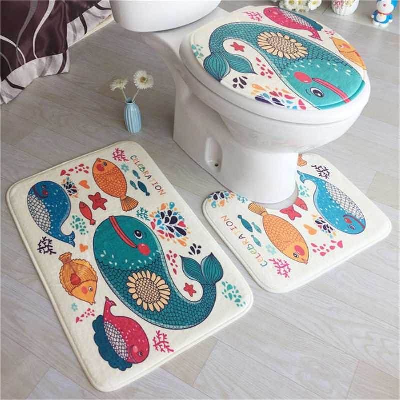 Three-piece Absorbent Bath Mat For Carpet Bathroom Toilet