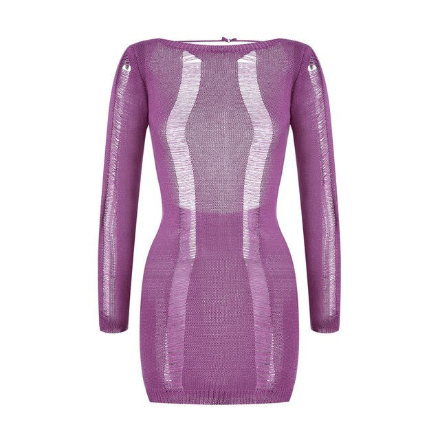 See-Through O-neck Long Sleeve Dress