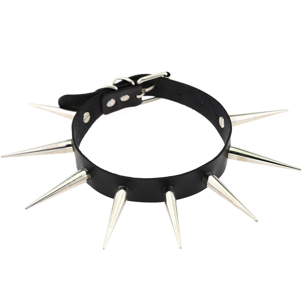 Punk Leather Trendy Neutral Cool Super Spike Rivet Collar