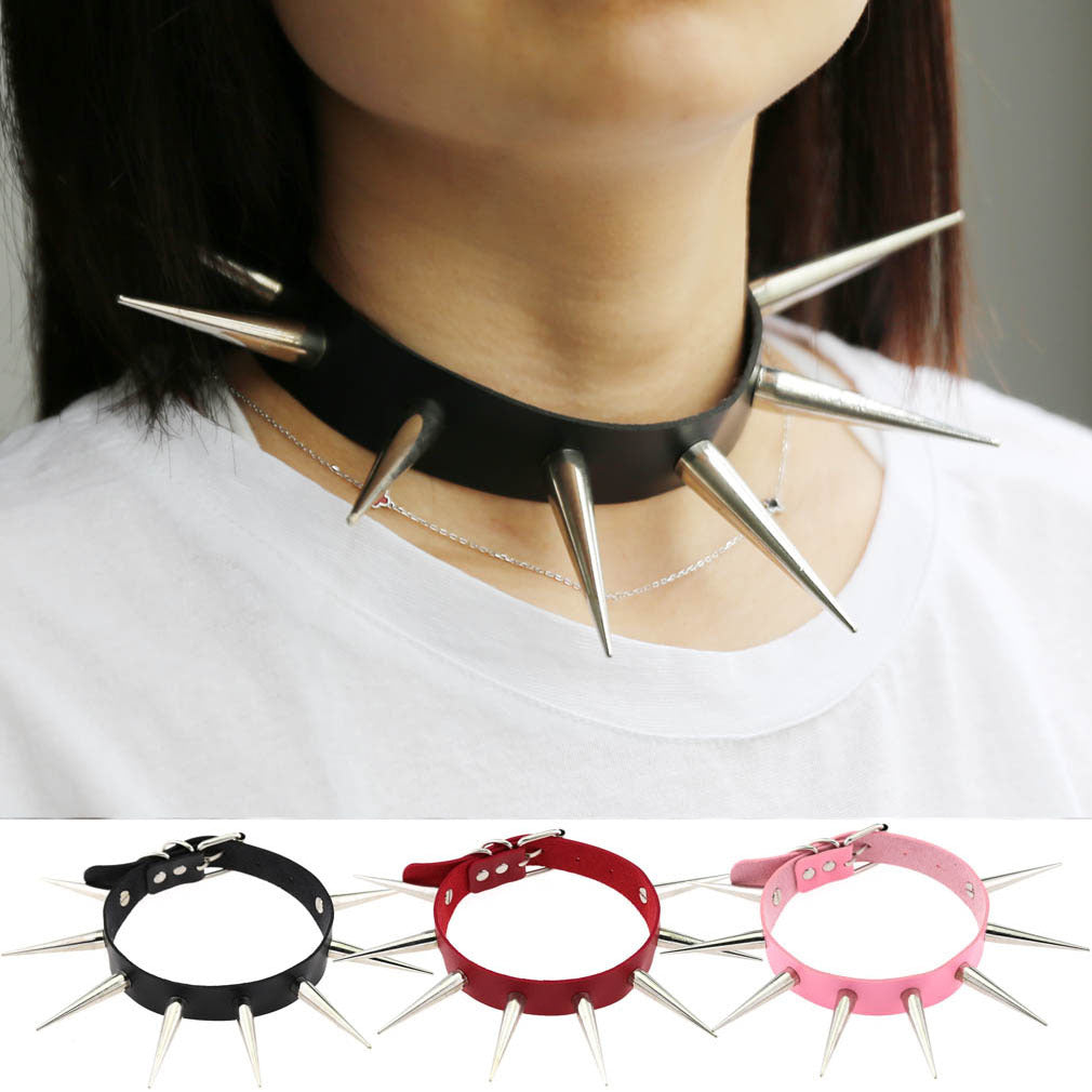 Punk Leather Trendy Neutral Cool Super Spike Rivet Collar