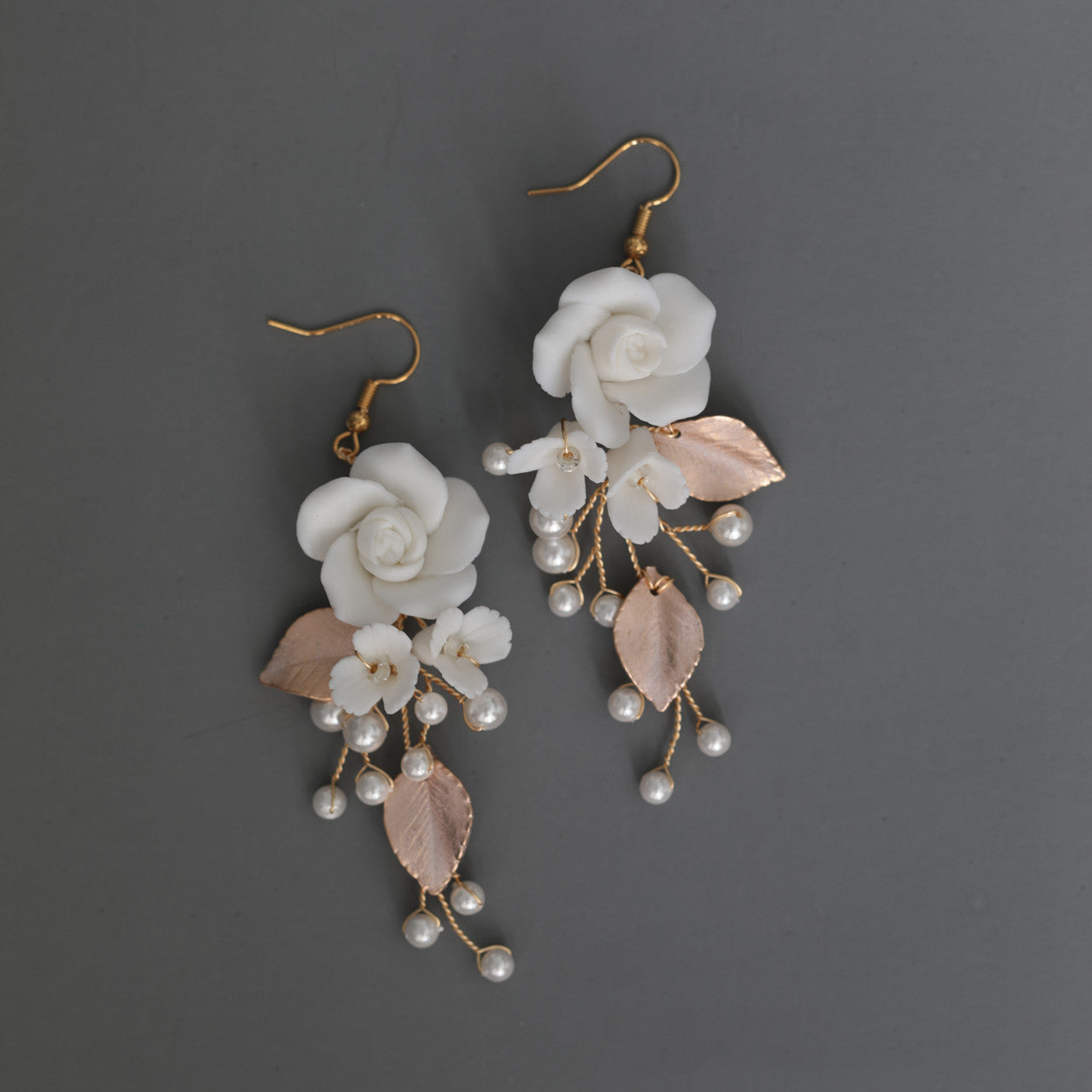 Design Ceramic White Flower Hair Comb Earrings