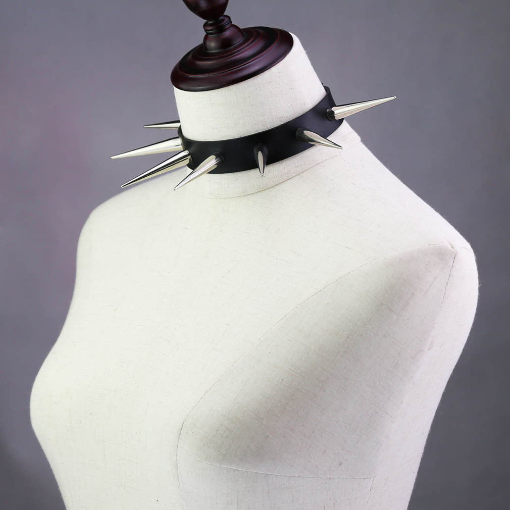 Punk Leather Trendy Neutral Cool Super Spike Rivet Collar