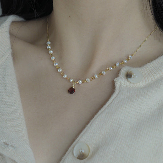 Garnet Pearl Vintage Elegant Clavicle Chain Women