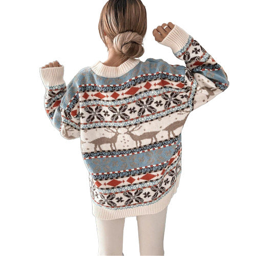 Christmas Knitted Pullover Long Sleeve Sweater In Autumn And Winter