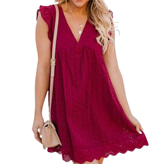 V-neck Lace Cotton Dress