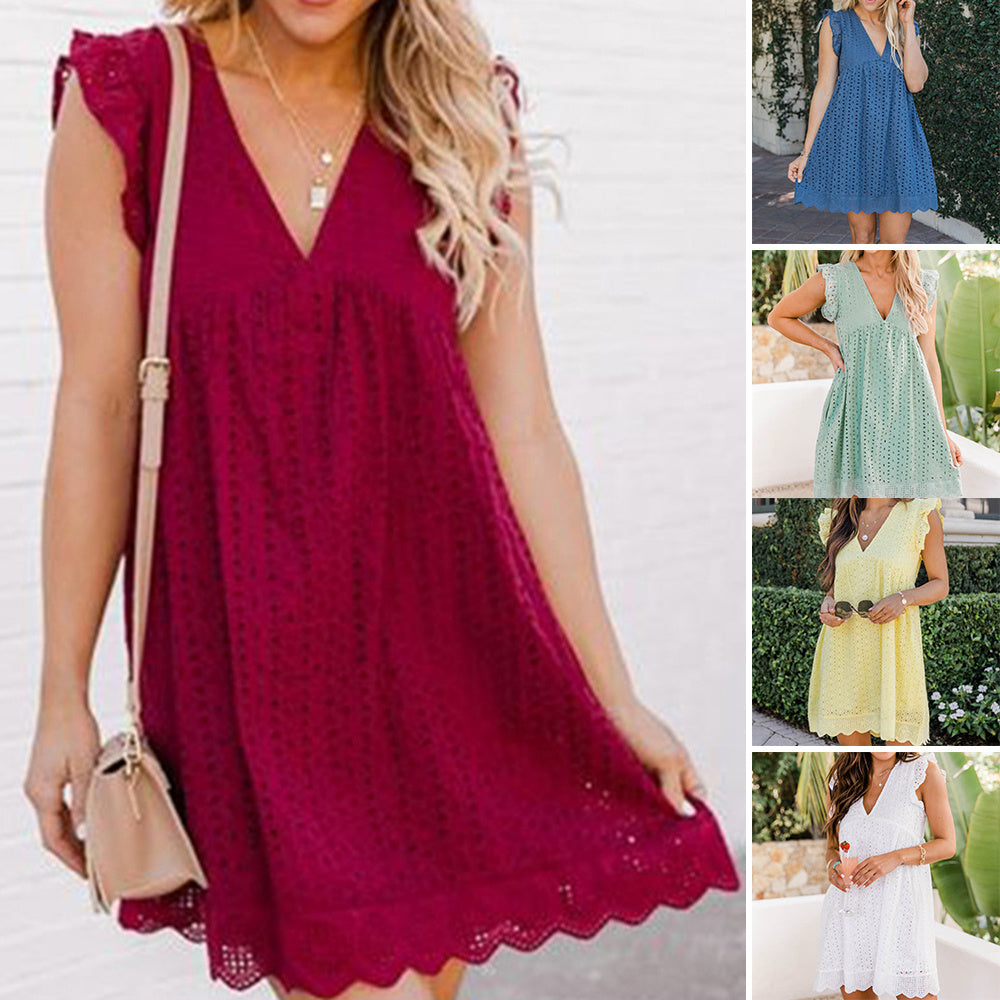 V-neck Lace Cotton Dress