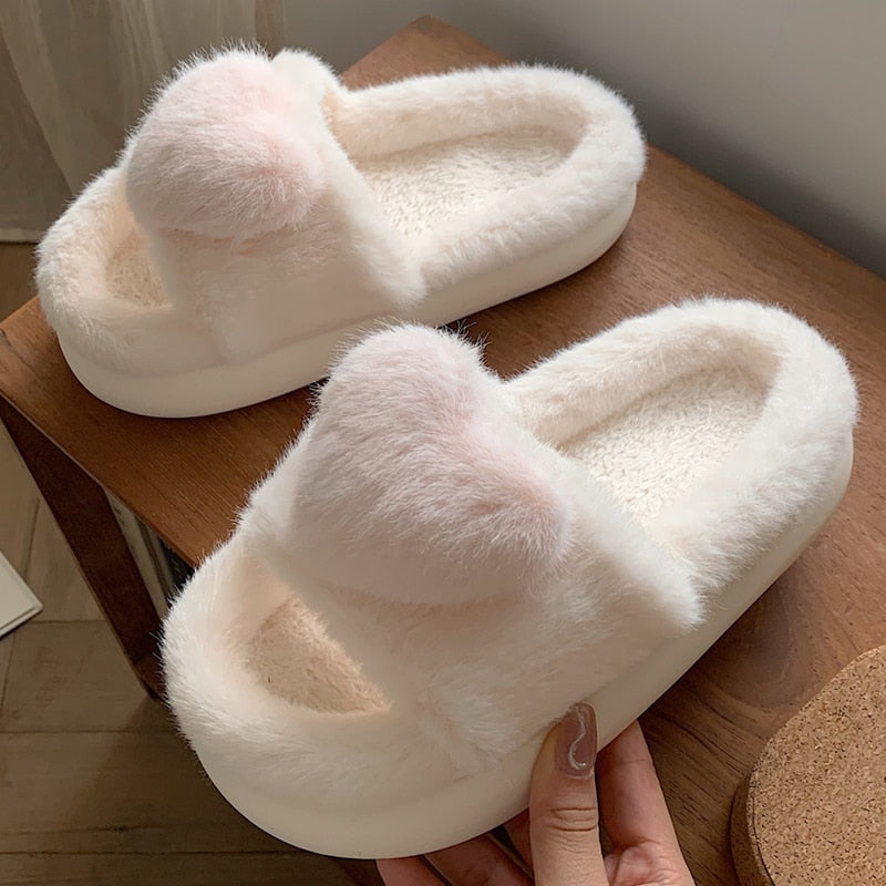 Heart Love Fluffy Fur Slippers